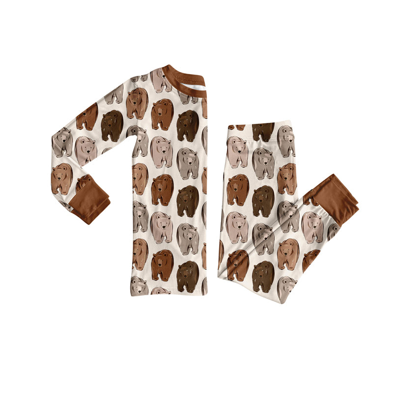 Preorder (moq 5)Baby Boys Brown Bears Plaid Top Pants Pajamas Clothes Set