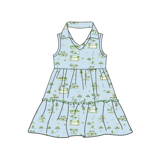 Preorder moq 5 Baby Girls Sleeveless Golf Patchwork Knee Length Dresses