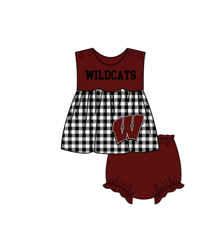 Preorder moq 5 Baby Girls Wildcats Tunic Bummies Short Team Clothes Set