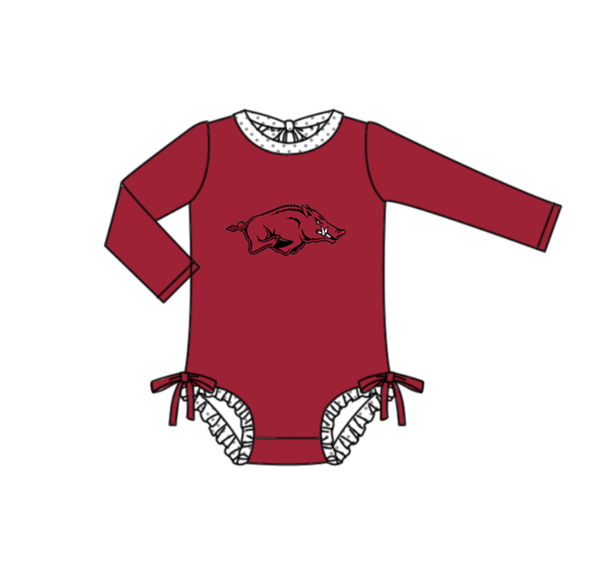 Preorder moq 5 Baby Girls Red Long Sleeve Red Bulls Team Swimsuits