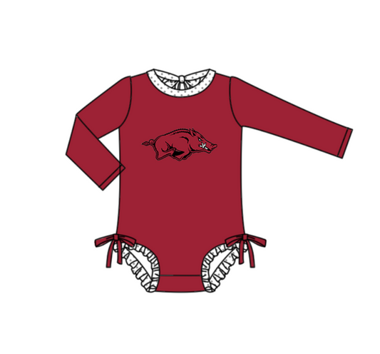Preorder moq 5 Baby Girls Red Long Sleeve Red Bulls Team Swimsuits