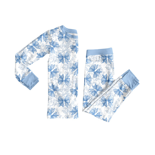 Preorder (moq 5)Baby Girls Long Sleeves Flower Bows Plaid Top Pant Pajamas Clothes Set