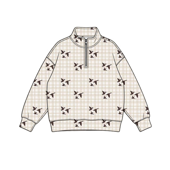 Preorder (moq 5) Baby Boy Clothes Duck Hunting Plaid Print Long Sleeve Quarter Zip Pullover