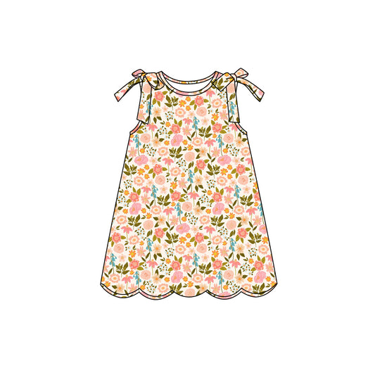 Preorder (moq 5)Baby Girls Sleeveless Colorful Flowers Scallop Knee Length Dresses