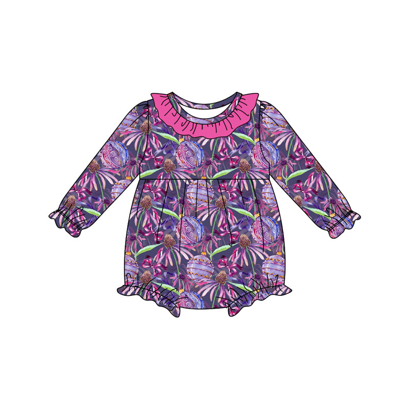 Preorder(moq 5)Baby Infant Girls Hot Pink Flowers Bows Halloween Ruffle Rompers