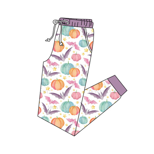 Preorder(moq 5) Adult Women Halloween Purple Pumpkin Bats Jogger Pants