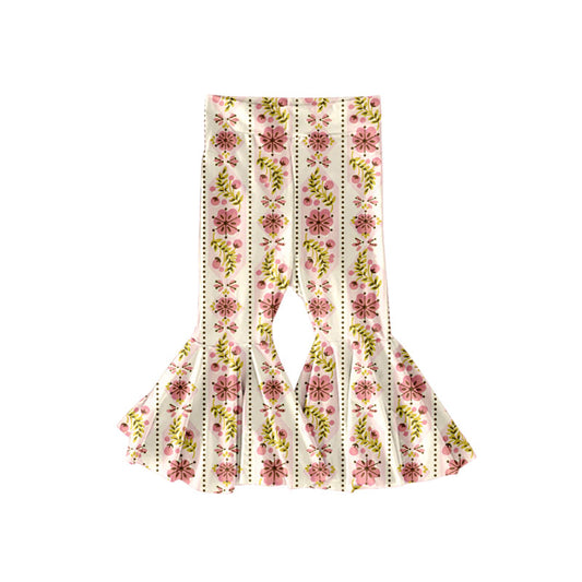 Preorder (moq 5)Baby Girls Pink Flowers Stripe Bell Bottom Pants