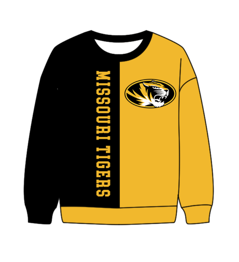 Preorder(moq 8)Baby Boys Black Yellow Sleeve Missouri Tigers Team Tee Shirts Top