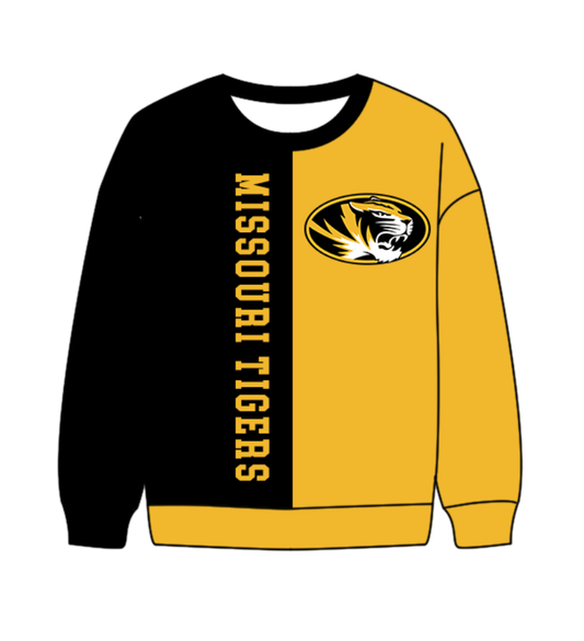 Preorder(moq 8)Baby Boys Black Yellow Sleeve Missouri Tigers Team Tee Shirts Top