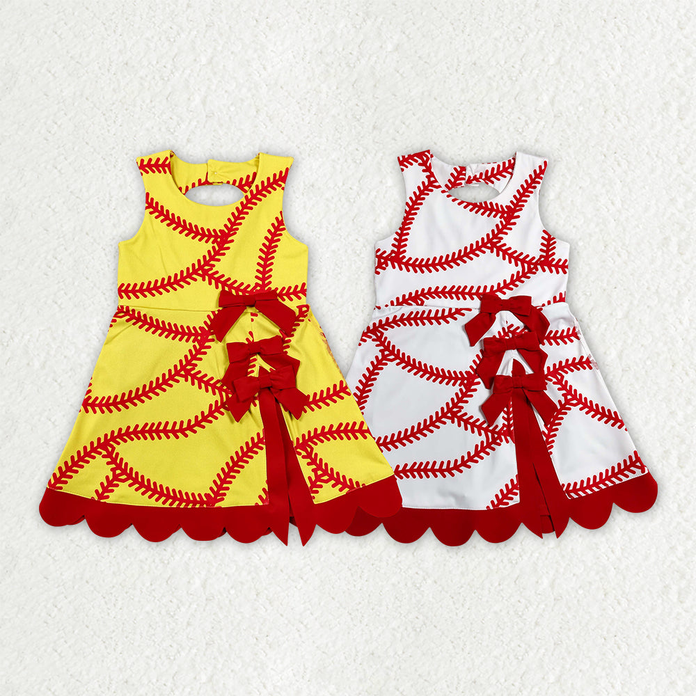 Sibling Baby Girls Baseball Softballs Team Yoga Active Short Scallop Knee Length Dresses