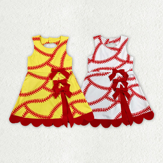 Sibling Baby Girls Baseball Softballs Team Yoga Active Short Scallop Knee Length Dresses