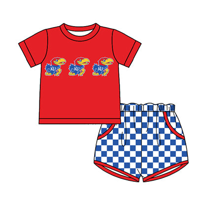 Preorder moq 5 Baby Boys Short Sleeve KU Top Checked Pockets Short Team Clothes Sets