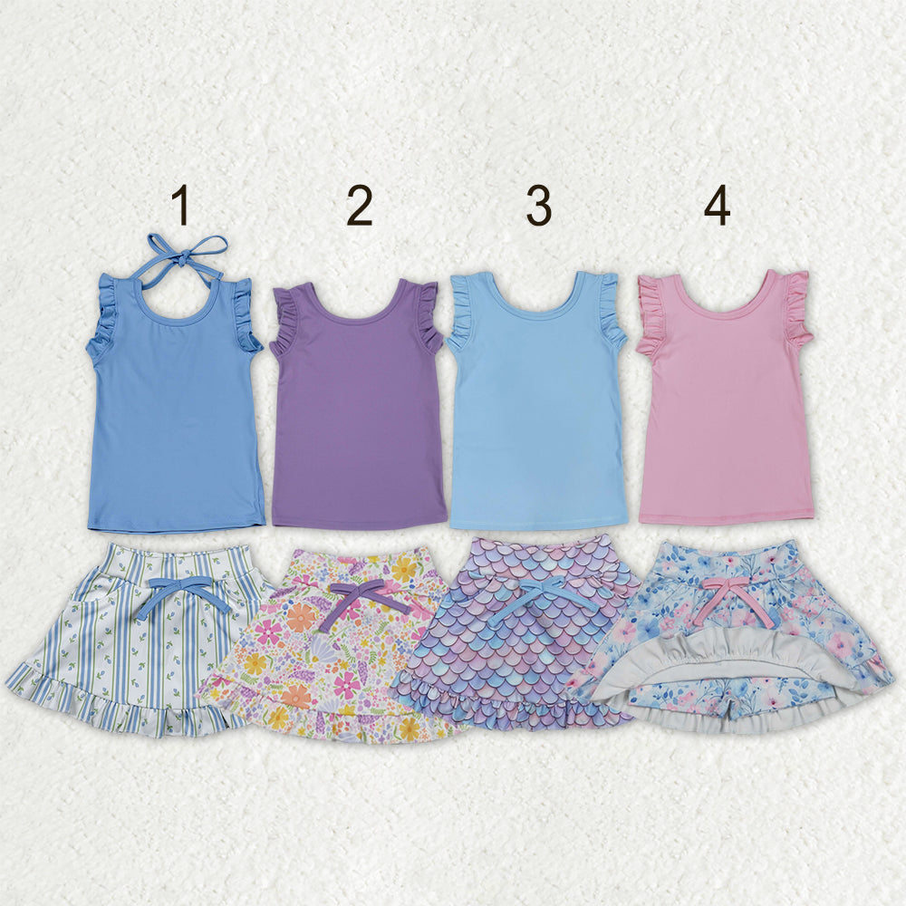 Sibling Baby Girls Sleeveless Vest Top Flowers Skirt Shorts Yoga Active Clothes Sets