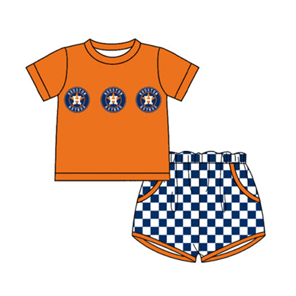 Preorder moq 5 Baby Boys Houston Astros Top Checked Pockets Short Team Clothes Sets