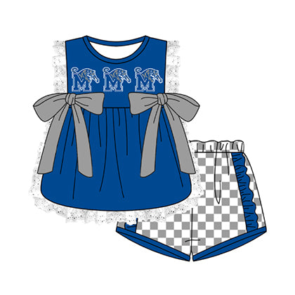 Preorder moq 5 Baby Girls Sleeveless M Tigers Lace Tunic Checked Short Team Clothes Sets