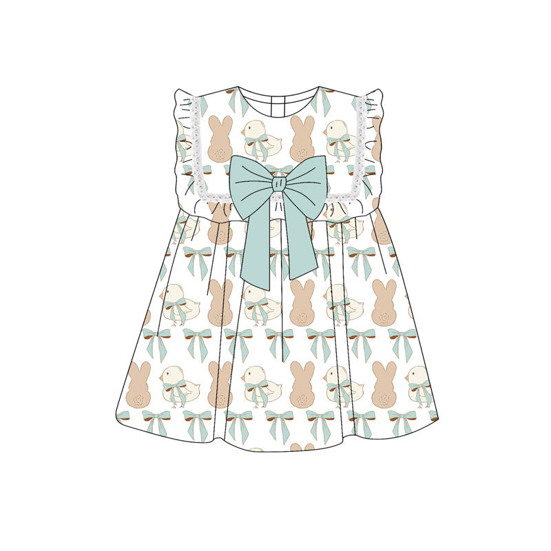 Preorder(moq 8)Baby Girls Rabbits Chicks Bow Top Easter Knee Length Dresses
