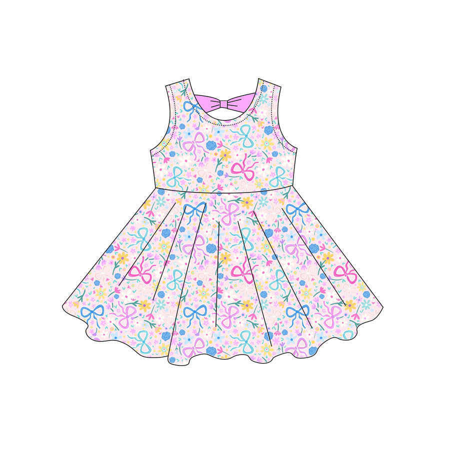 Preorder moq 5 Baby Girls Sleeveless Bows Flowers Knee Length Dresses