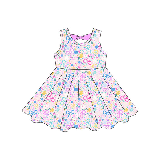 Preorder moq 5 Baby Girls Sleeveless Bows Flowers Knee Length Dresses