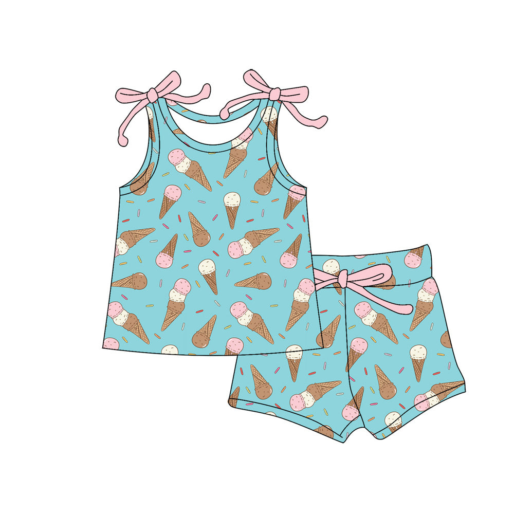 Preorder (moq 5)Baby Girls Bows Sleeveless Sprinkles Top Short Clothes Sets