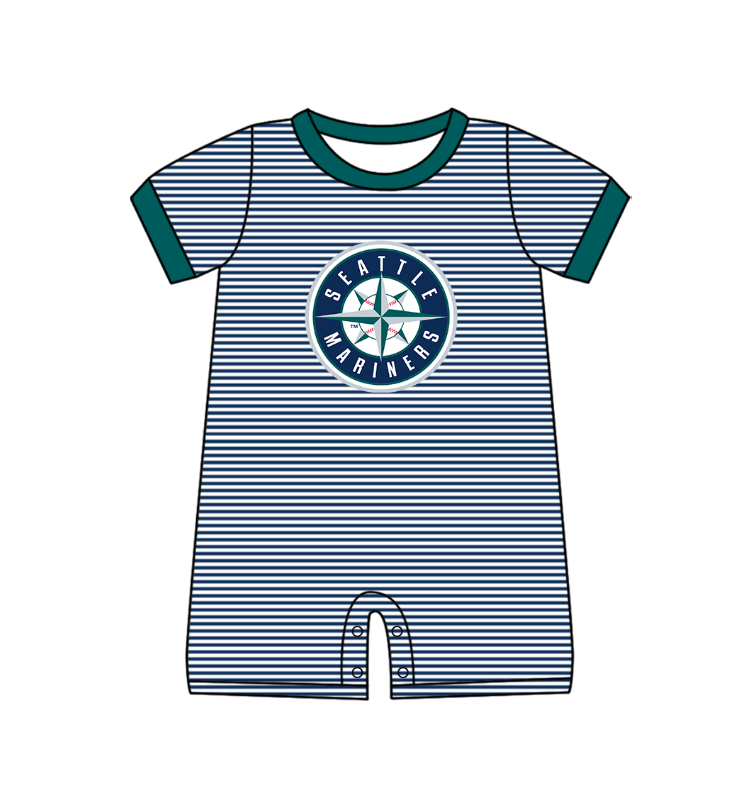 Preorder (moq 5)Baby Boys Short Sleeve Seattle Mariners Stripe Team Rompers