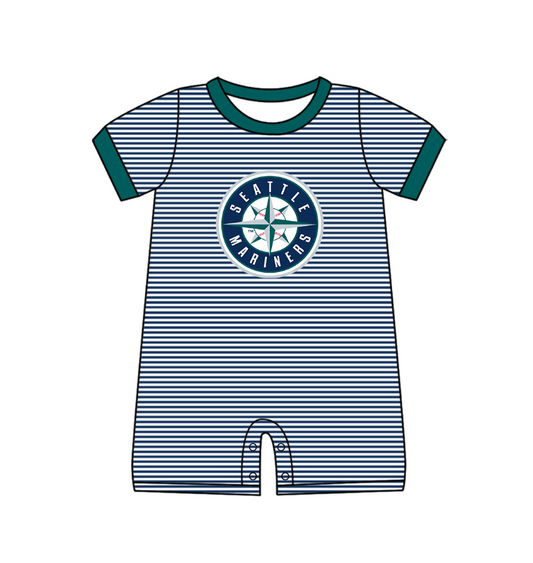 Preorder (moq 5)Baby Boys Short Sleeve Seattle Mariners Stripe Team Rompers