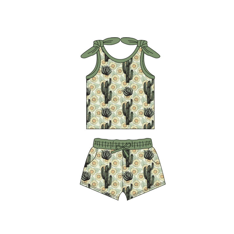 Preorder moq 5 Baby Girls Bows Sleeveless Cactus Top Pockets Short Set