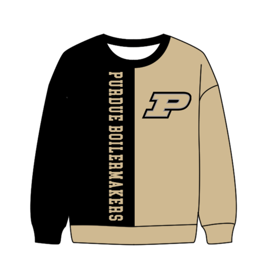 Preorder(moq 8)Baby Boys Black Khaki Sleeve Purdue Team Tee Shirts Top