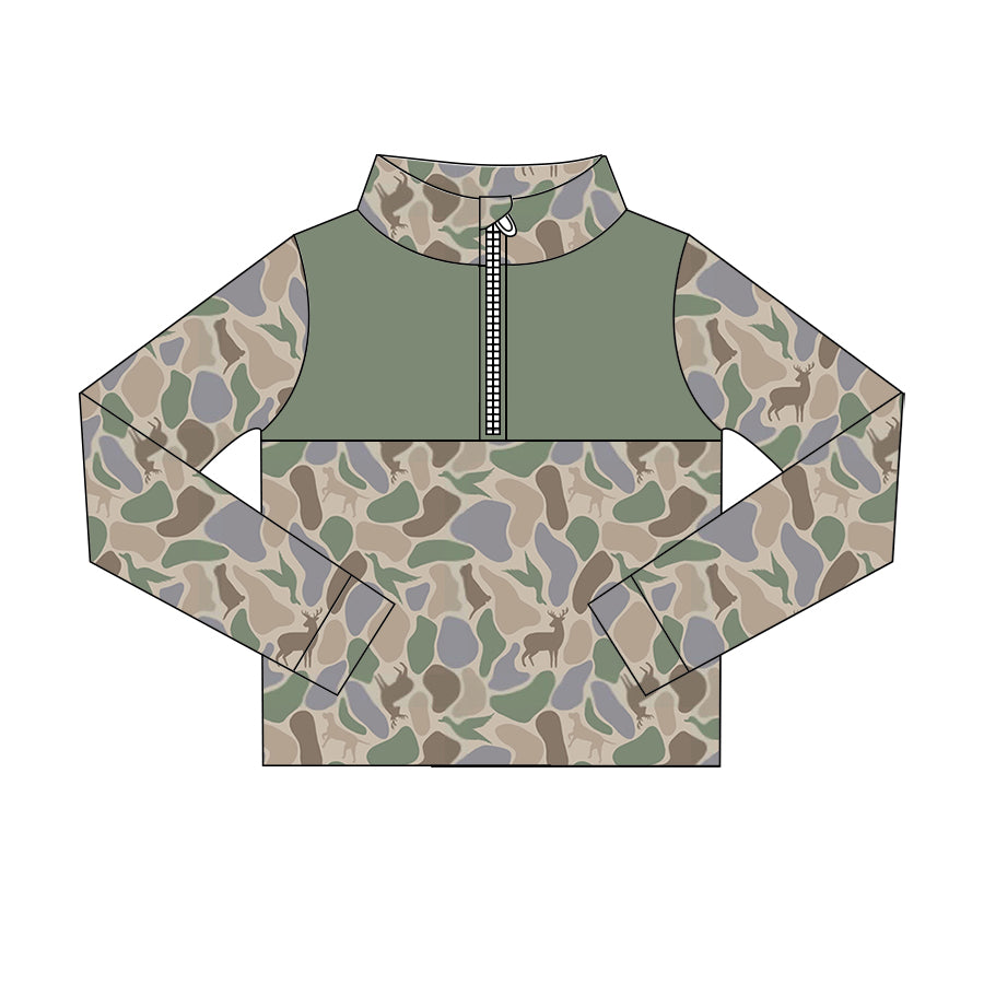 Preorder (moq 5)Baby Boys Long Sleeve Ducks Camo Hunting Zip Pullovers Tops