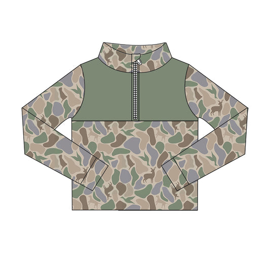 Preorder (moq 5)Baby Boys Long Sleeve Ducks Camo Hunting Zip Pullovers Tops