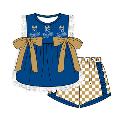 Preorder moq 5 Baby Girls Sleeveless KC Lace Tunic Checked Short Team Clothes Sets