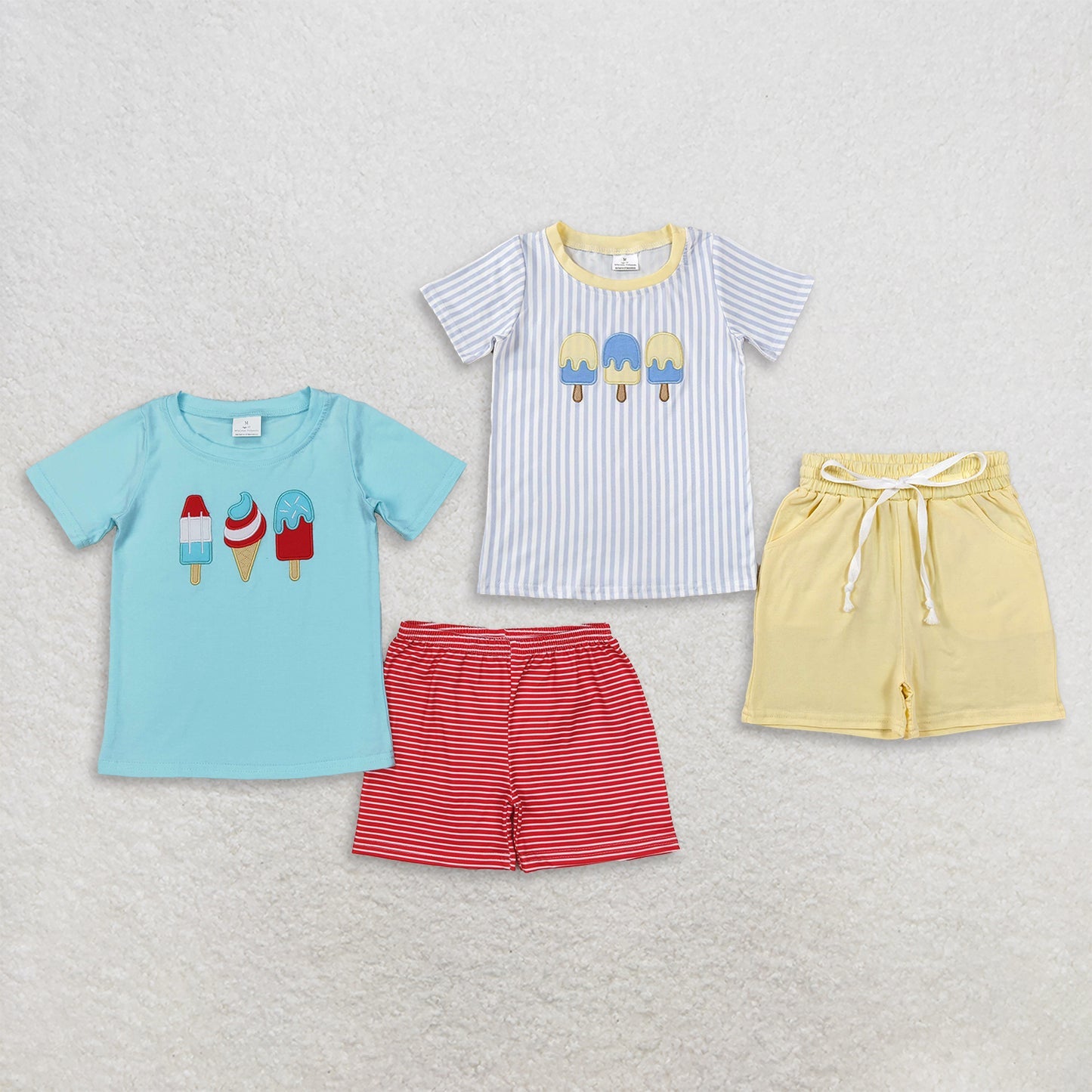 Sibling Baby Boys Embroidery Popsicle Shirt Top Pockets Short Clothes Sets
