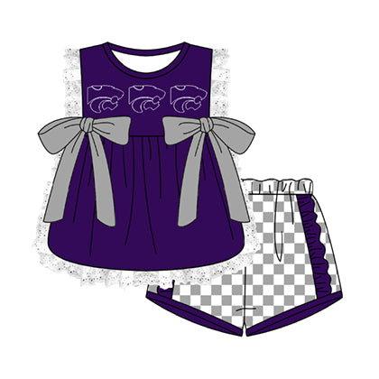 Preorder moq 5 Baby Girls Sleeveless Leopard Lace Tunic Checked Short Team Clothes Sets