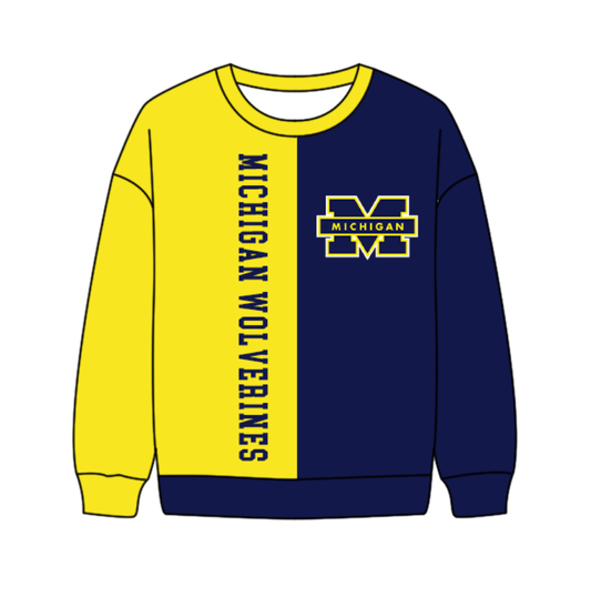 Preorder(moq 8)Baby Boys Navy Yellow Sleeve Michigan Team Tee Shirts Top