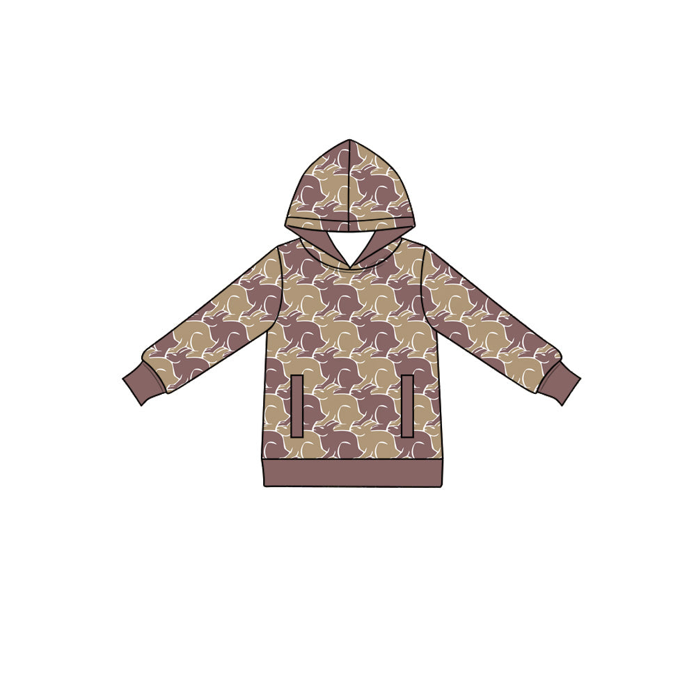 Preorder (moq 5) Baby Boys Long Sleeve Khaki Rabbits Camo Easter Pockets Hoodies Top