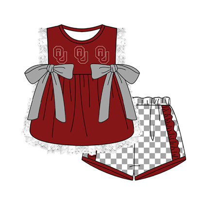 Preorder moq 5 Baby Girls Sleeveless OU Lace Tunic Checked Short Team Clothes Sets