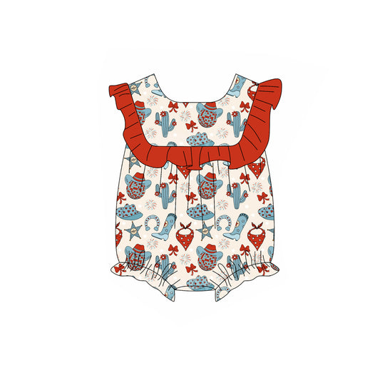 Preorder(moq 5)Baby Infant Girls 4th Of July Western Boots Rompers