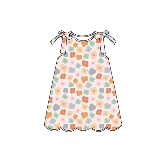Preorder (moq 5)Baby Girls Sleeveless Colorful Flowers Scallop Knee Length Dresses