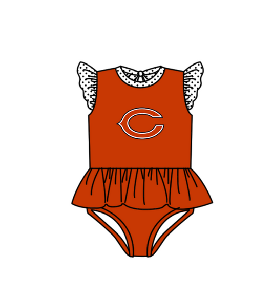Preorder moq 5 Baby Girls Orange Flutter Sleeve C Team Swimsuits