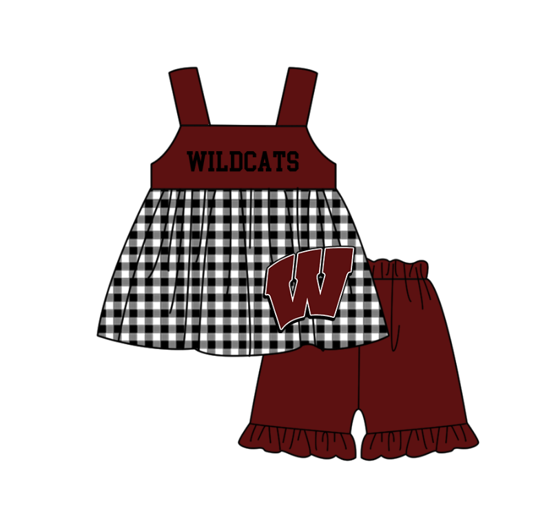 Preorder moq 5 Baby Girls Wildcats Tunic Ruffle Short Team Clothes Set