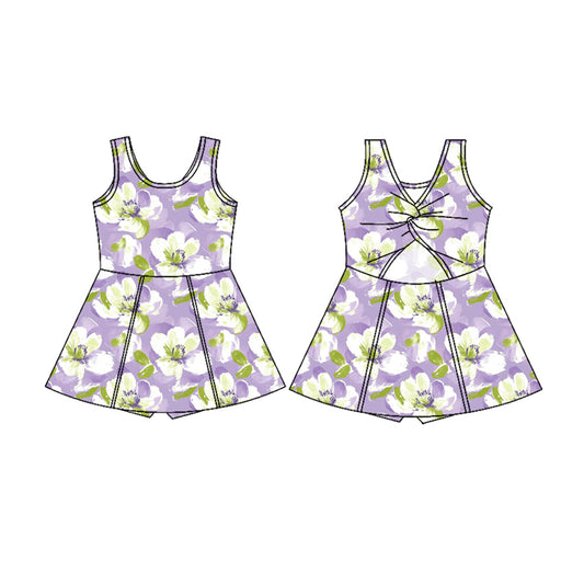 Preorder (moq 5)Baby Girls Sleeveless Lavender Flowers Shorts Yoga Knee Length Dresses