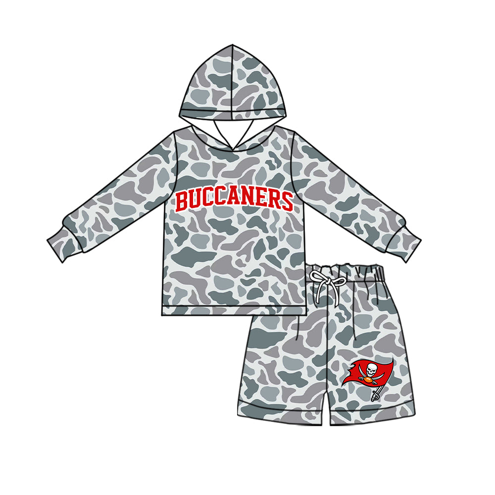 Preorder (moq 5) Baby Boys Grey Camo Buccaners Hoodie Short Team Clothes Sets