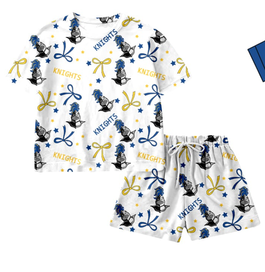 Preorder moq 5 Baby Girls Short Sleeve knights Shirt Top Short Team Clothes Sets