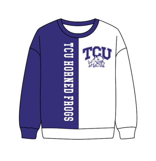 Preorder(moq 8)Baby Boys Purple White Sleeve TCU Team Tee Shirts Top