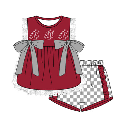 Preorder moq 5 Baby Girls Sleeveless WF Lace Tunic Checked Short Team Clothes Sets