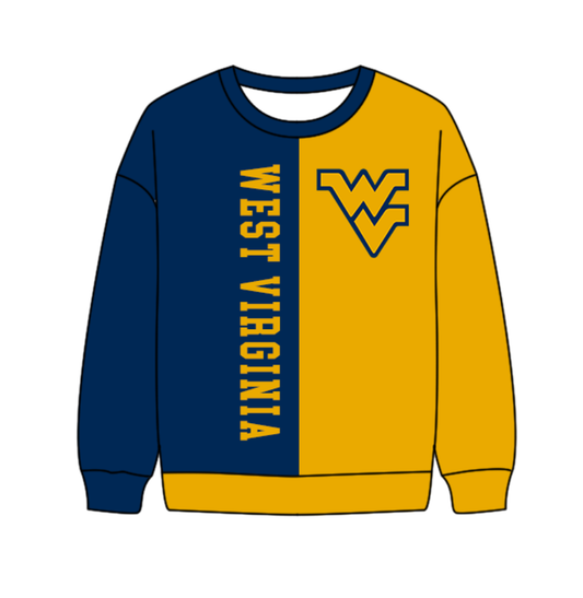 Preorder(moq 8)Baby Boys Blue Yellow Sleeve West Virginia Team Tee Shirts Top