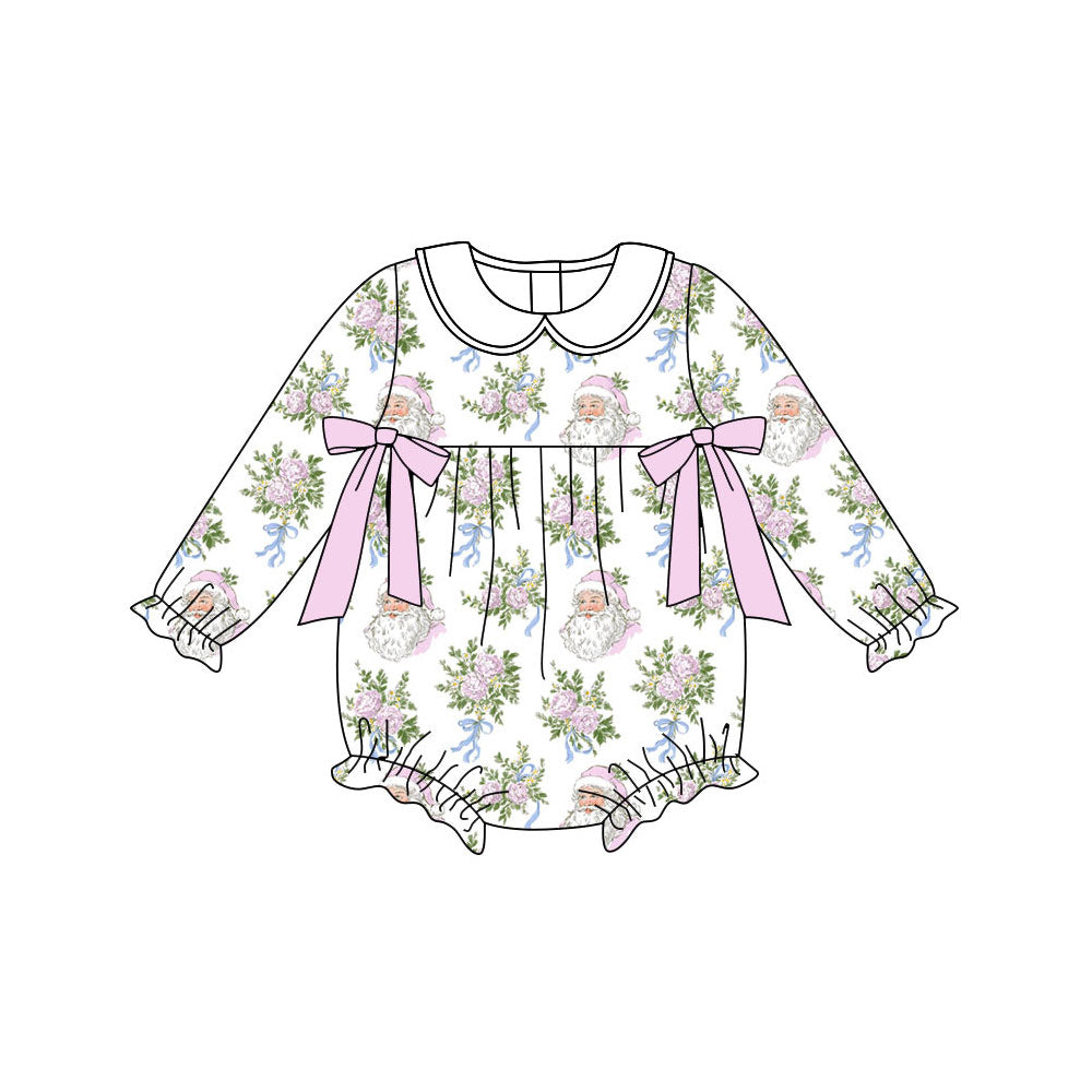 Preorder (moq 5)Baby Girls Flowers Santa Bows Christmas Ruffle Rompers