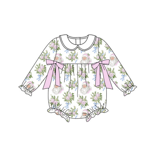 Preorder (moq 5)Baby Girls Flowers Santa Bows Christmas Ruffle Rompers