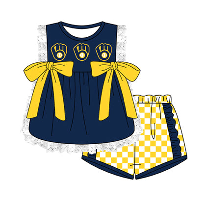 Preorder moq 5 Baby Girls Sleeveless Lace Tunic Checked Short Team Clothes Sets