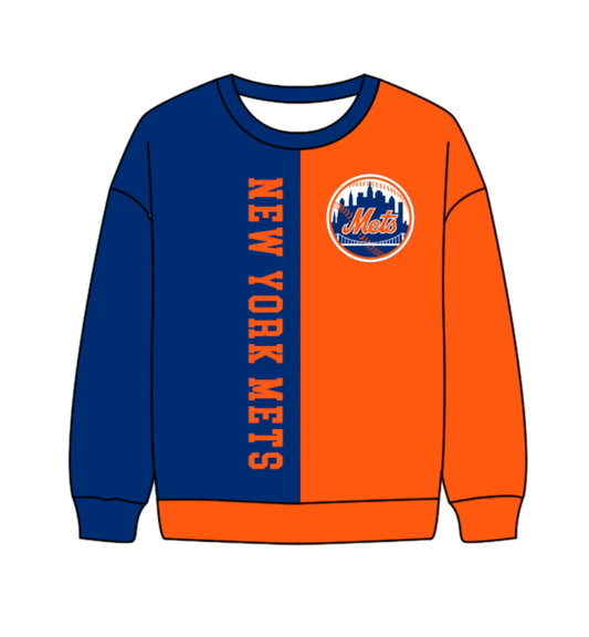 Preorder(moq 8)Baby Boys Blue Orange Sleeve New York Mets Team Tee Shirts Top