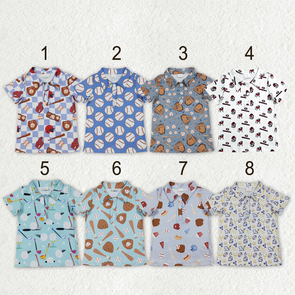 Sibling Baby Boys Short Sleeve Baseballs Footballs Team Button Polo Shirts Top